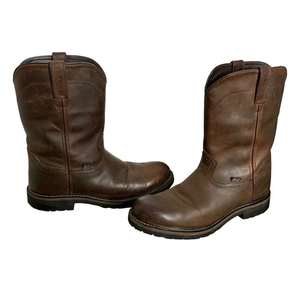 Justin WK4960‎ Waterproof Brown Leather Pull-On Work Boots Men's 11.5D Soft Toe